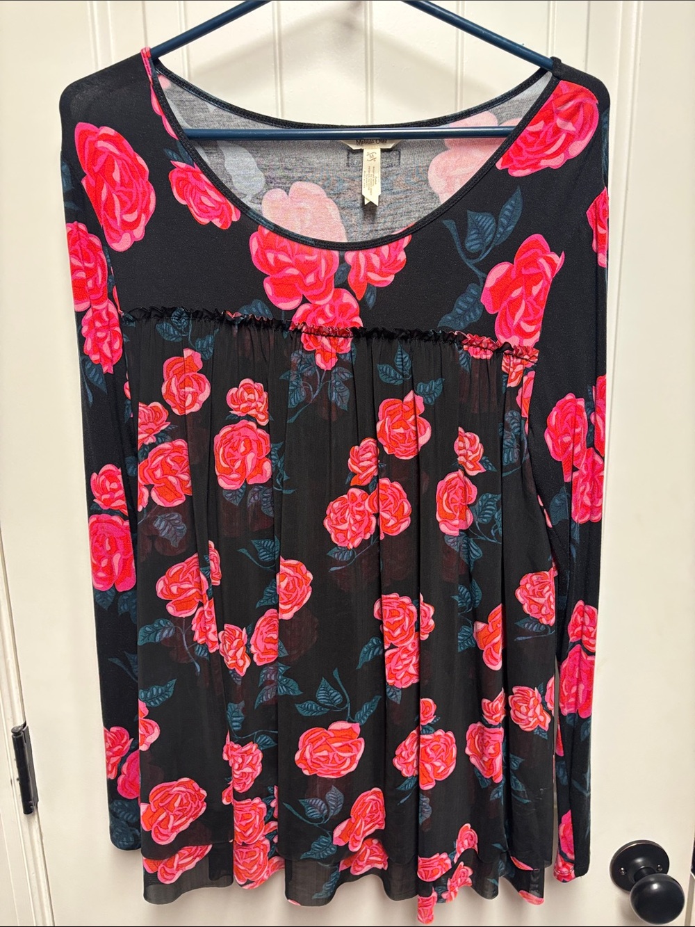 Matilda Jane Black Tunic with Bright Pink Rose Print